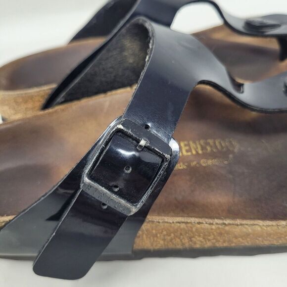 Birkenstock Sandals Womens EU39 US8 Gizeh Black Patent Leather Slides Comfort - Picture 10 of 10